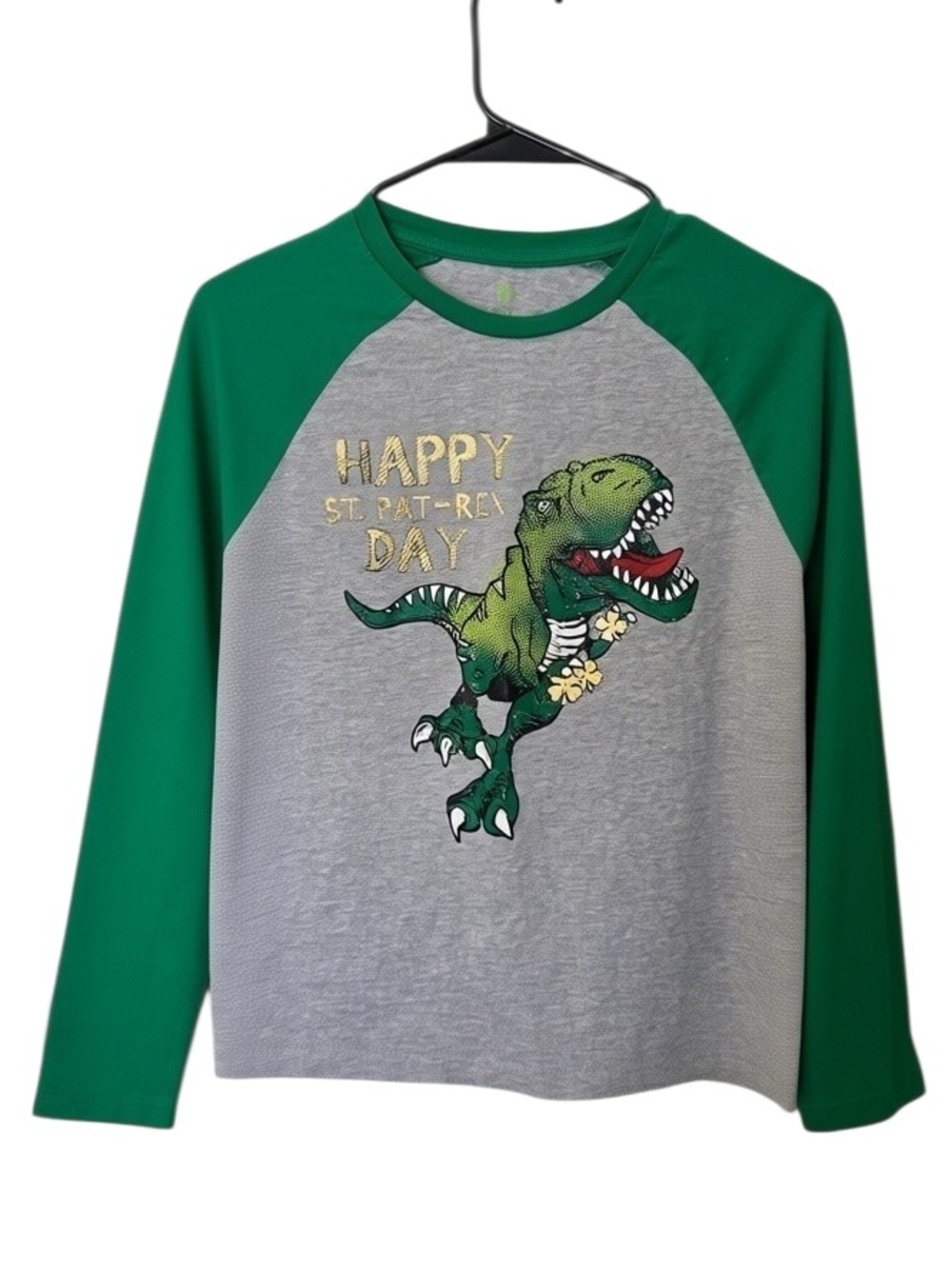 Cat & Jack Green and Gray Dino Raglan Long Sleeve Tee